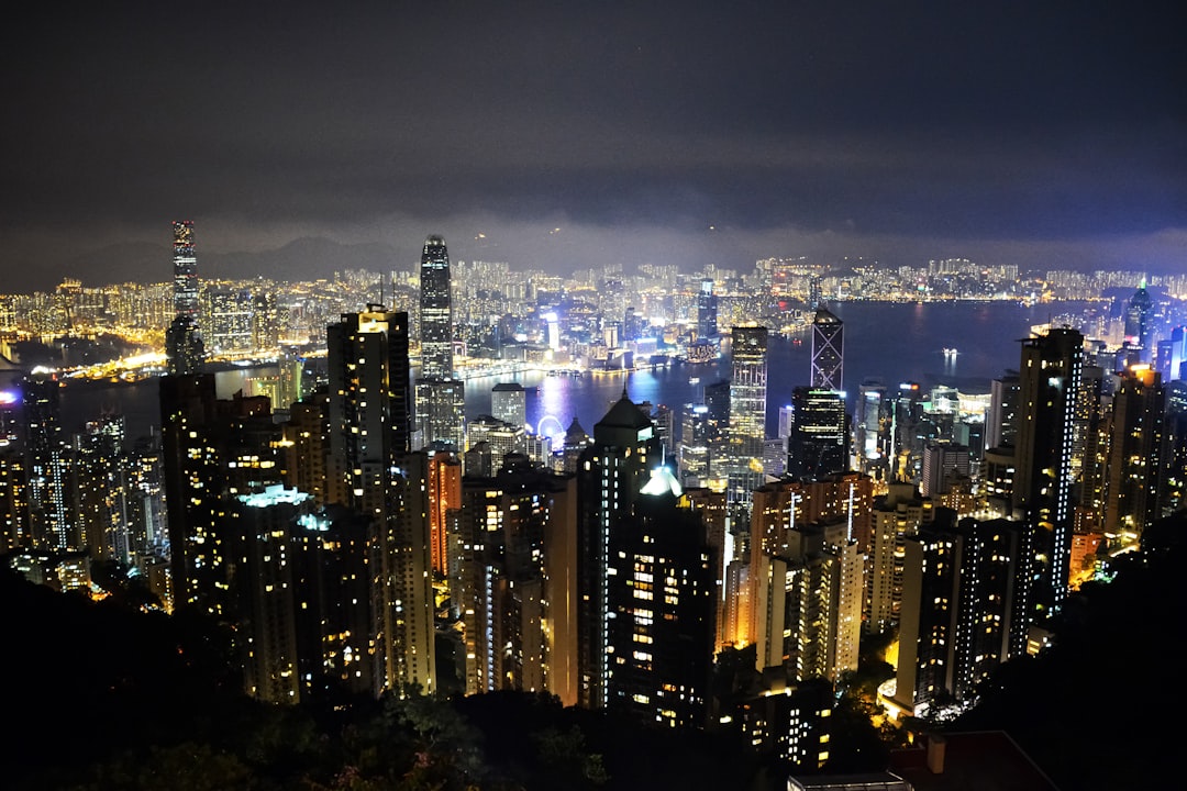 city skyline during night time