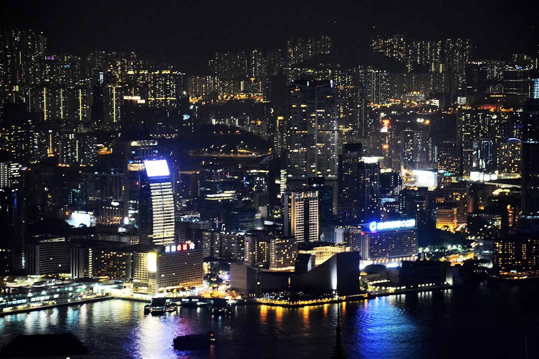 city skyline during night time