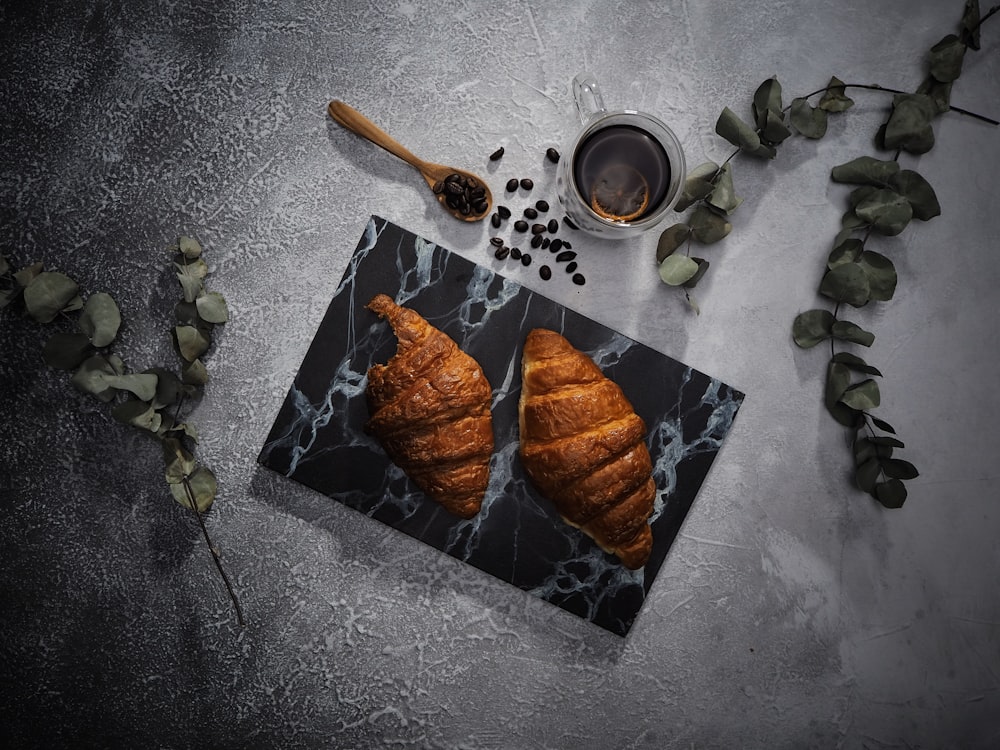 brown bread on black paper