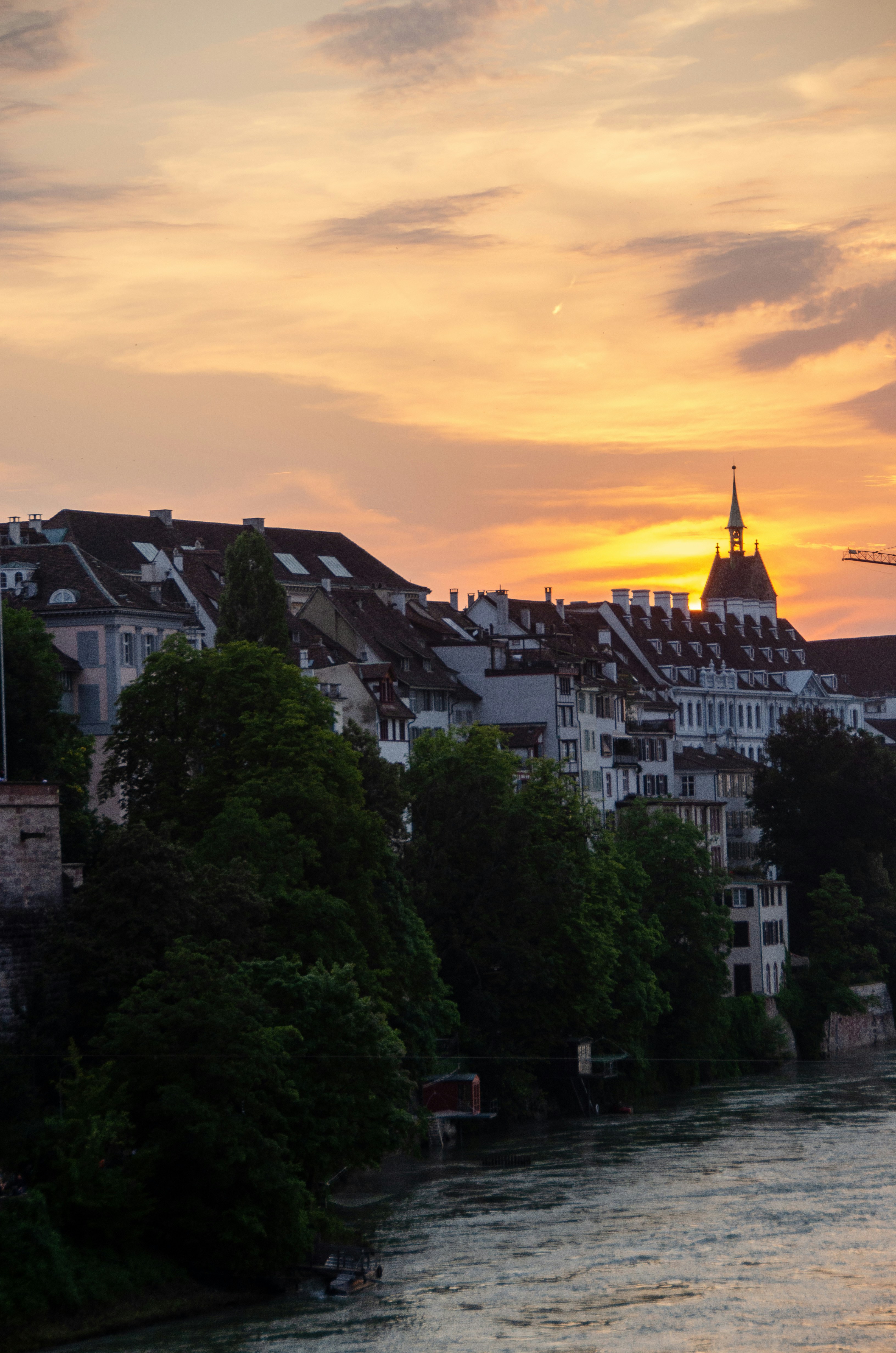 bâtiment en béton blanc et brun près des arbres verts au coucher du soleil