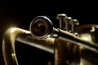 brass trumpet in close up photography