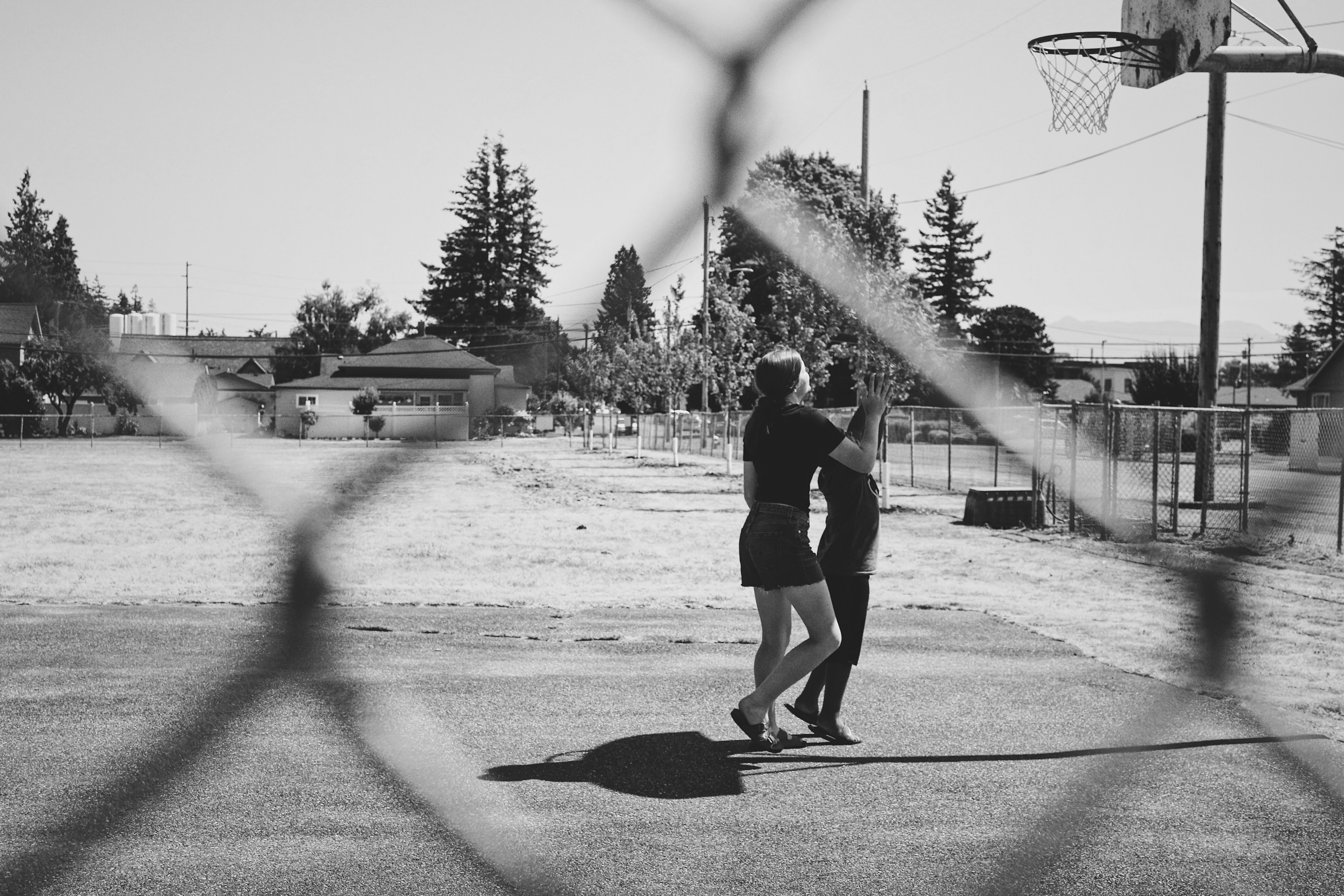 Man in winter basketball court