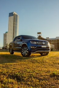 blue chevrolet car on green grass field during daytime