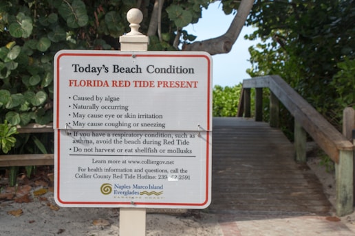 red and white signage on brown wooden fence