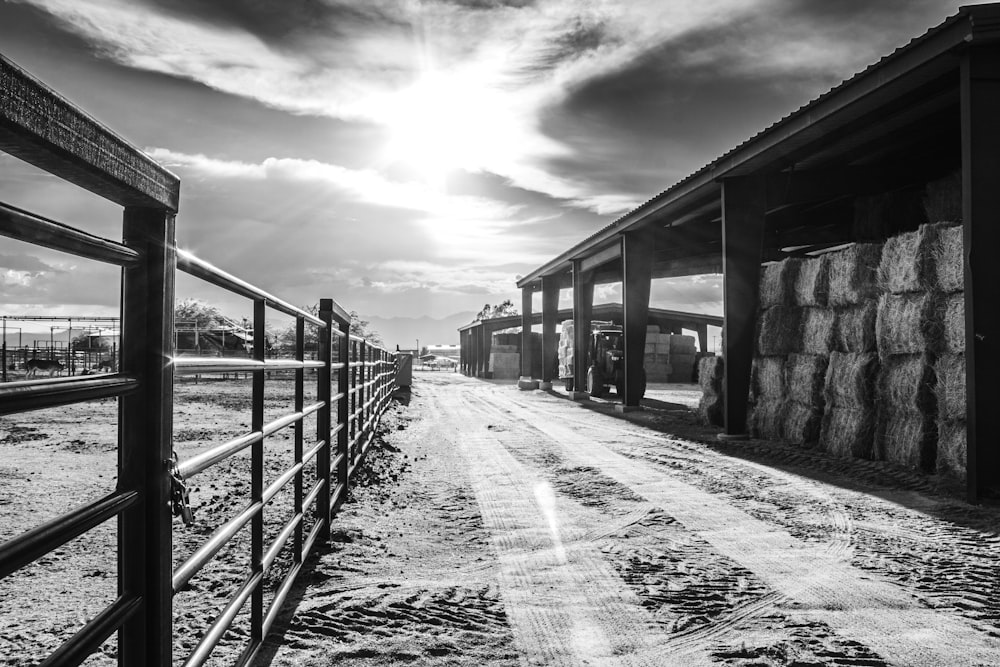 grayscale photo of a bridge