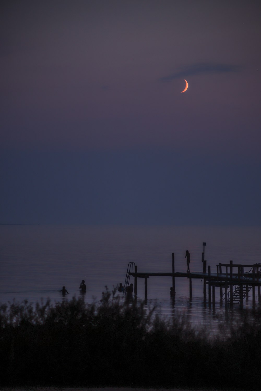 silhouette of fence near body of water during sunset