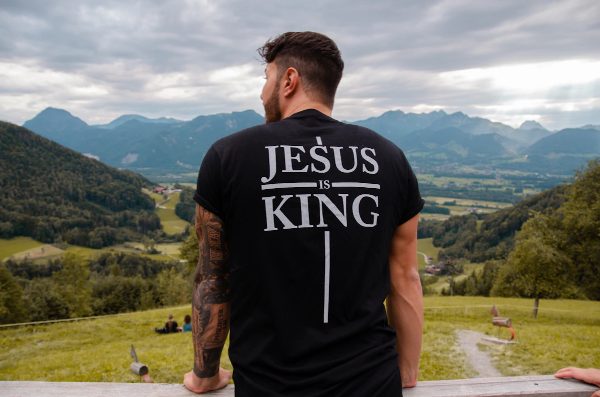 Christian apparel and faith-based clothing on display