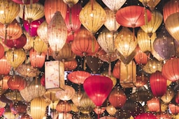 brown paper lantern hanging on ceiling
