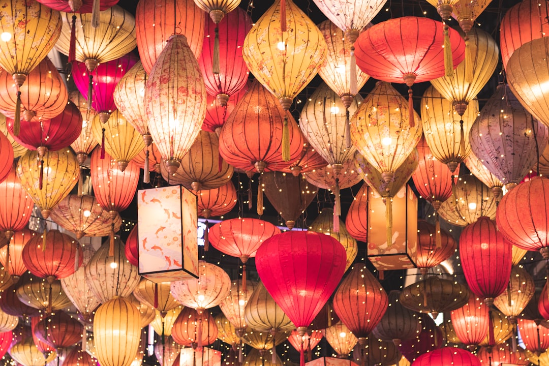 brown paper lantern hanging on ceiling