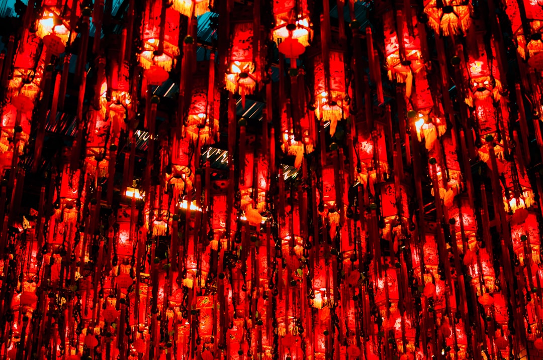 red and blue chinese lanterns