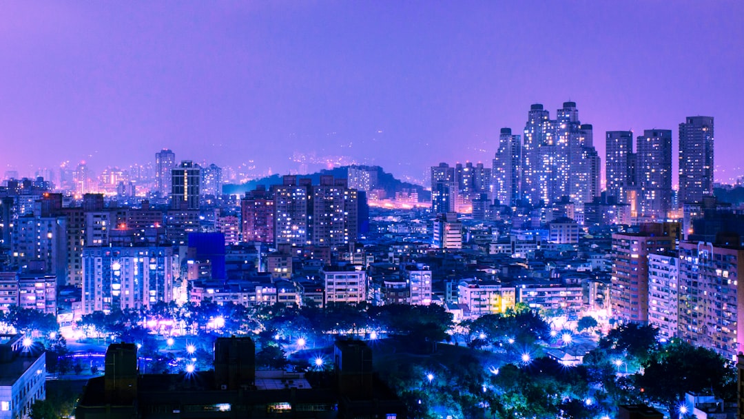 city skyline during night time