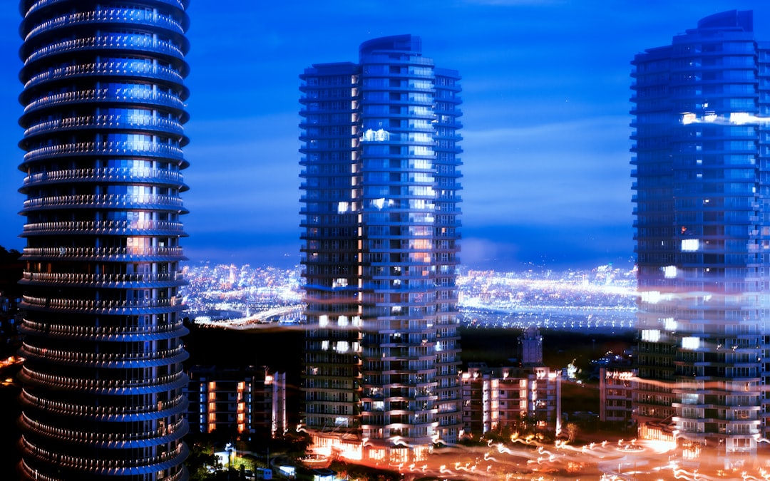 city skyline during night time