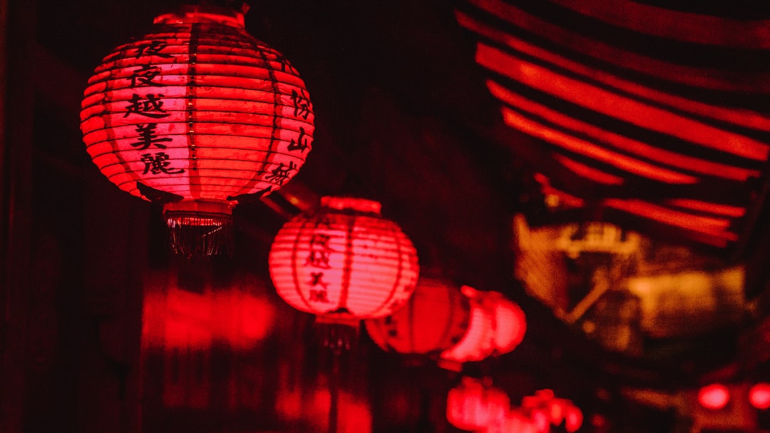 red paper lantern with red light