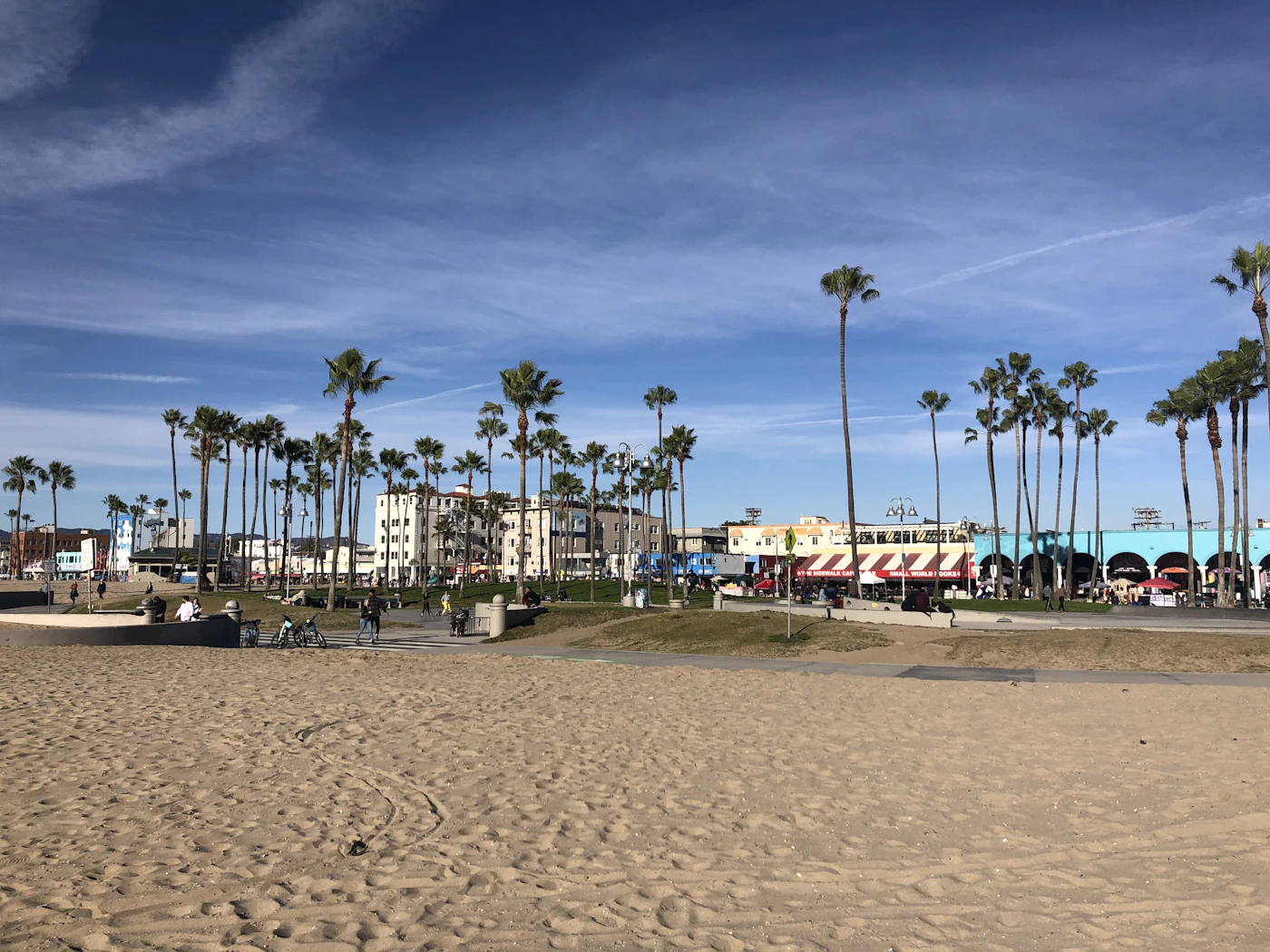 People enjoying Venice Beach, Los Angeles on a sunny afternoon