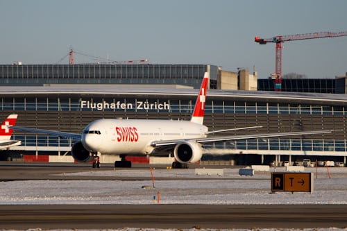 Swiss flight at the Zurich airport for a Mumbai to Switzerland trip