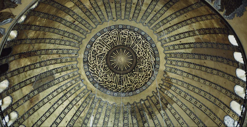 brown and white floral textile