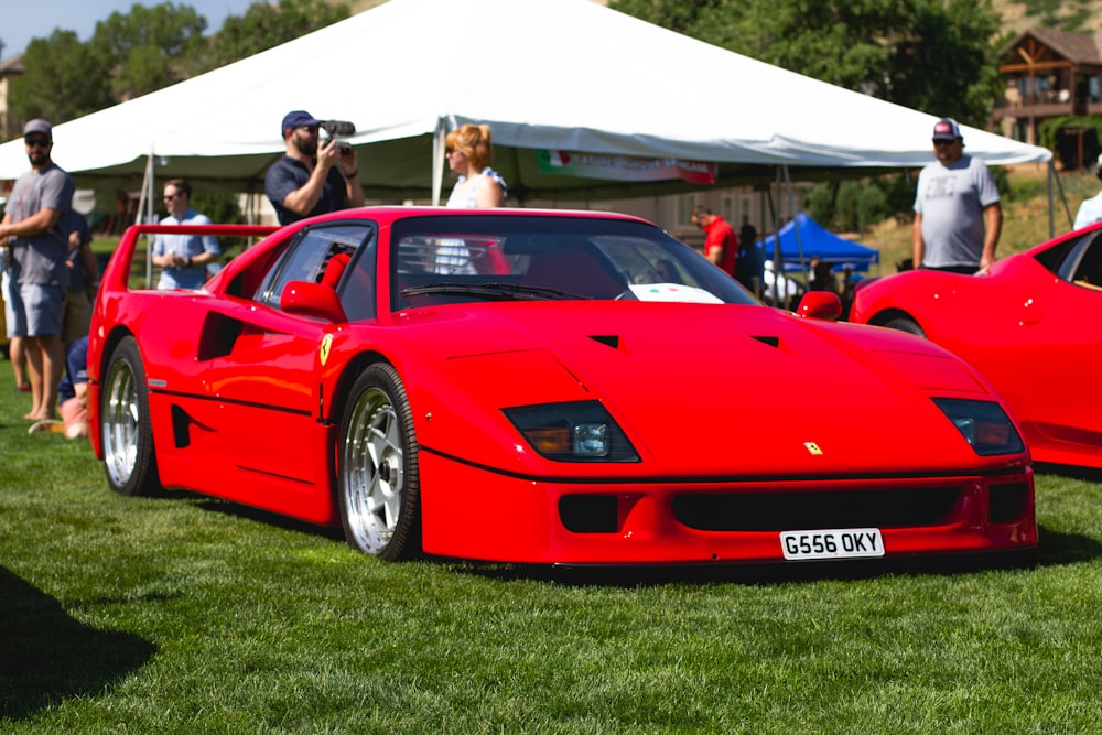 red ferrari 458 italia on green grass field during daytime