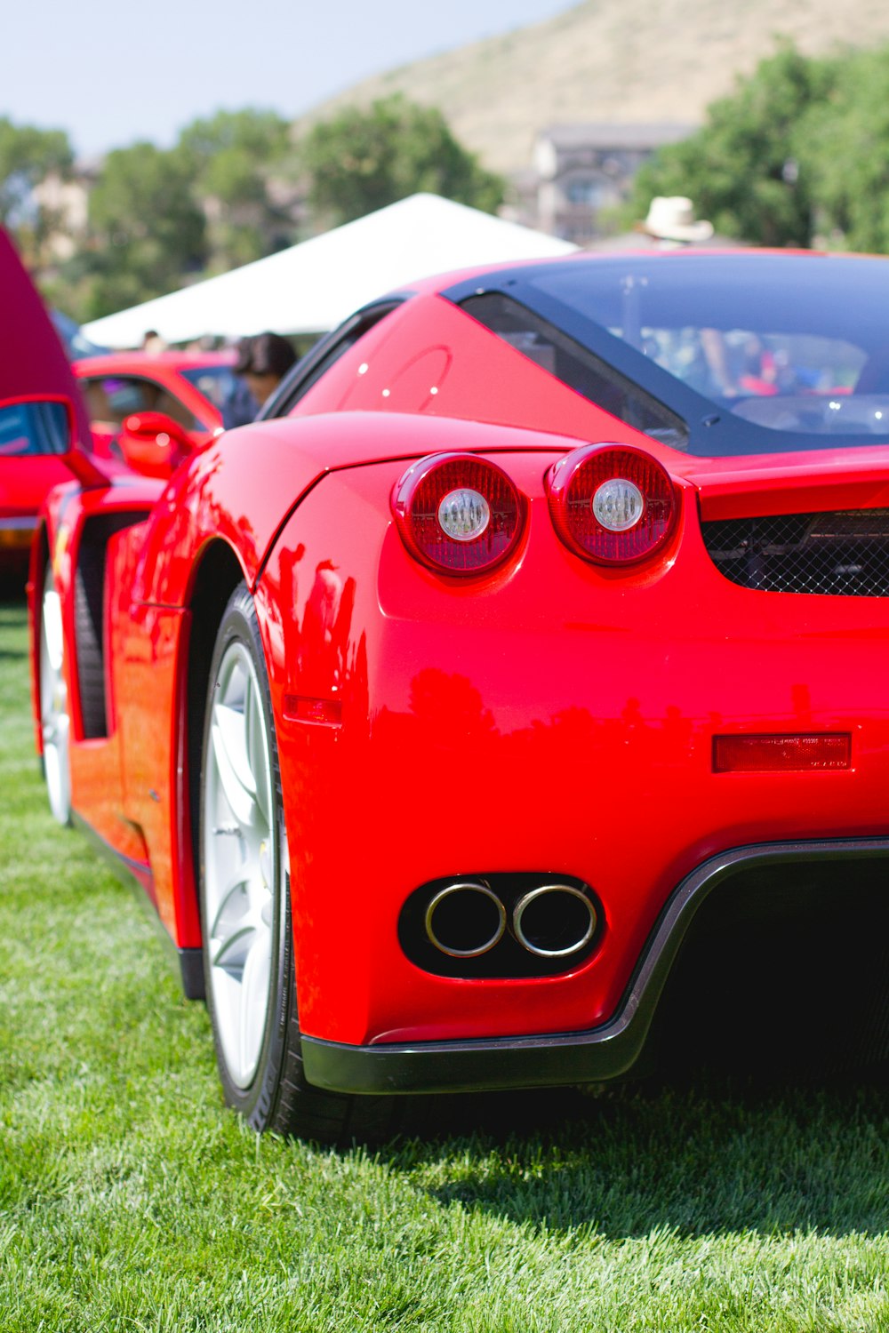 red ferrari 458 italia on green grass field during daytime