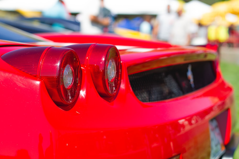 red and yellow car in tilt shift lens