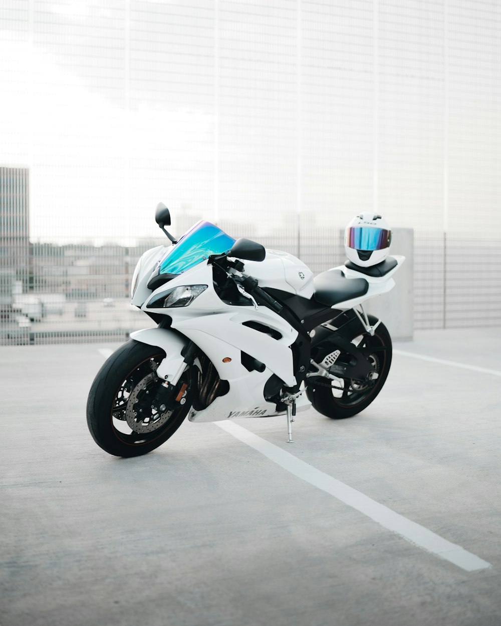 white and black sports bike