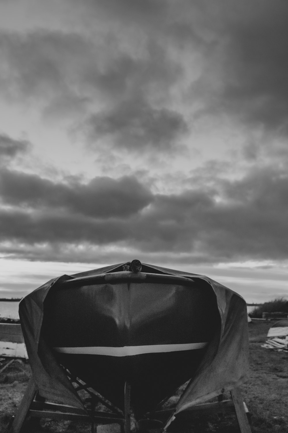 grayscale photo of car on road