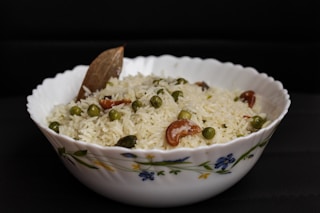 white ceramic bowl with white rice