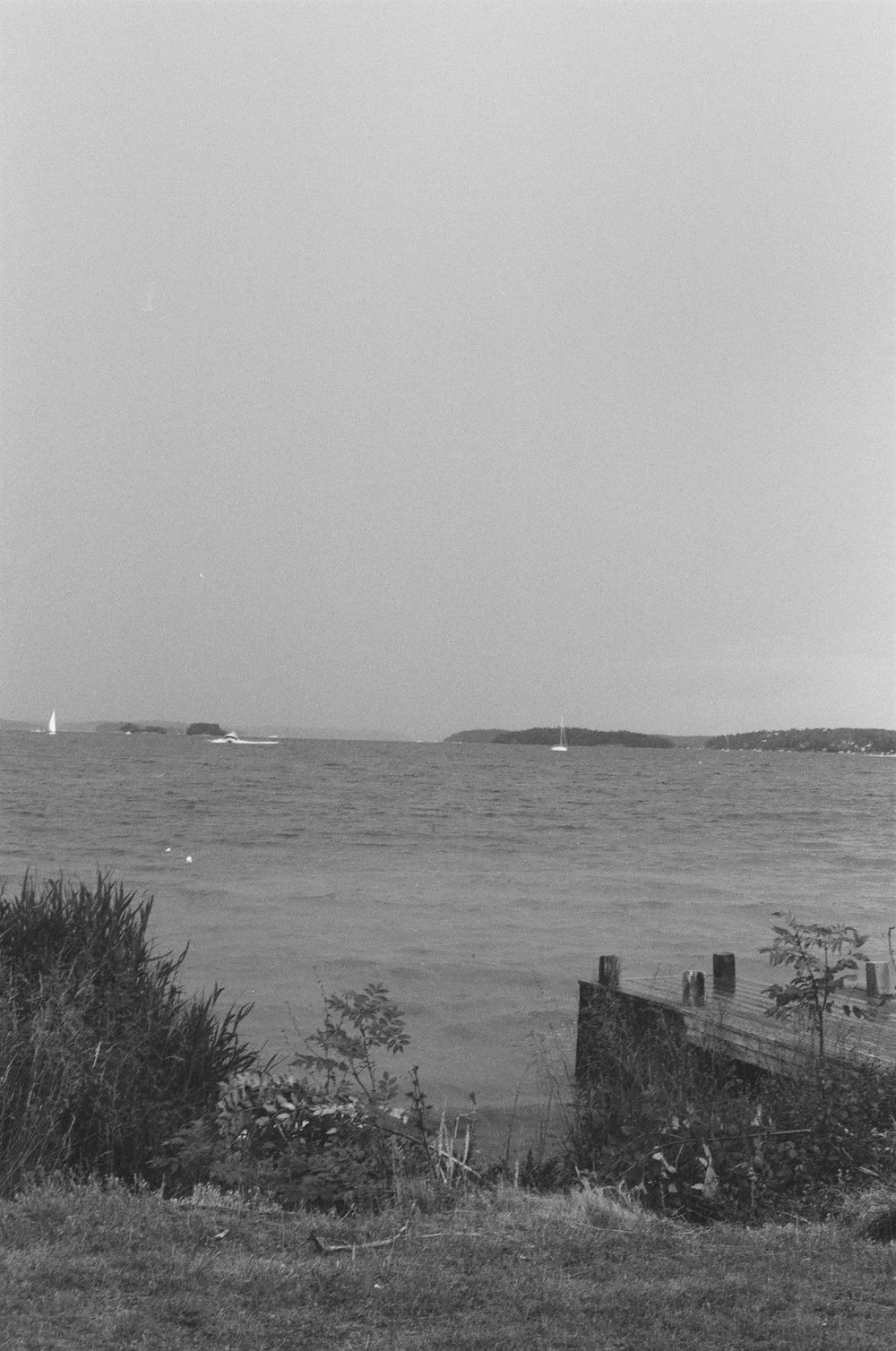 a black and white photo of a body of water