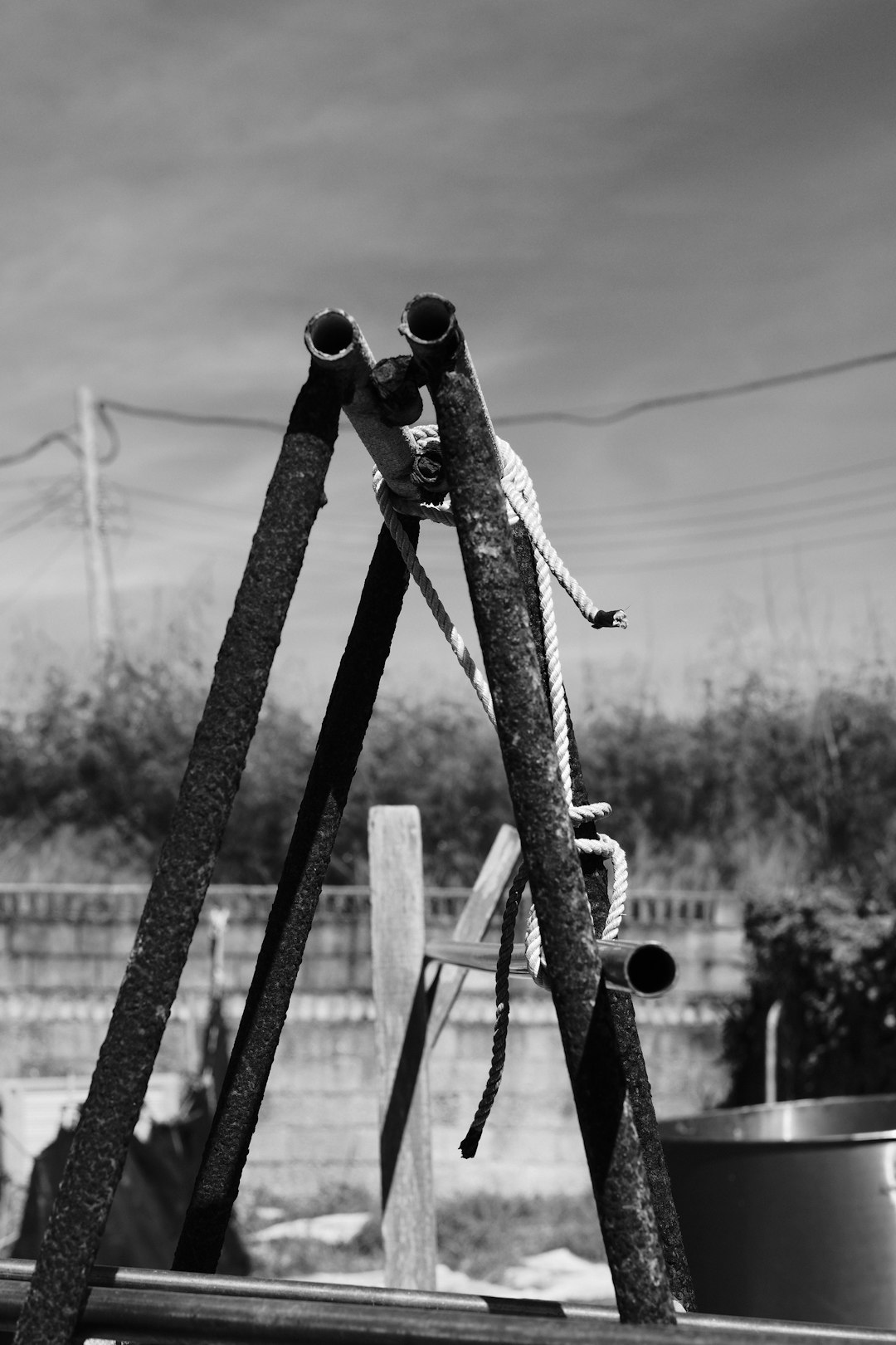 grayscale photo of metal pipe