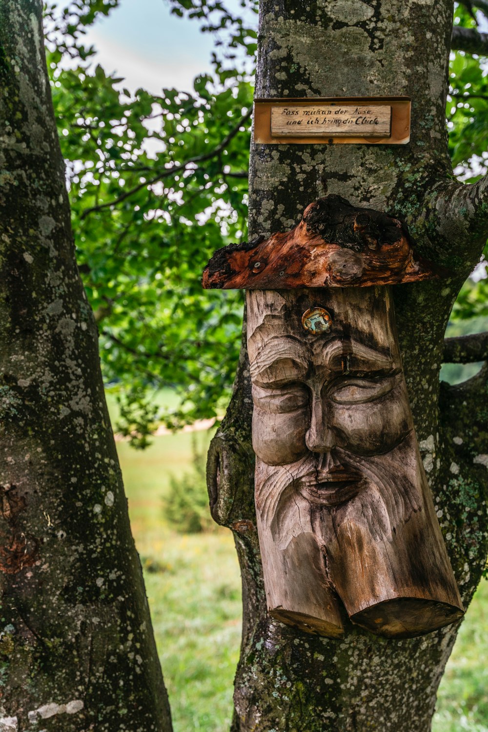 braunes menschliches Gesicht aus Holz geschnitztes Ornament