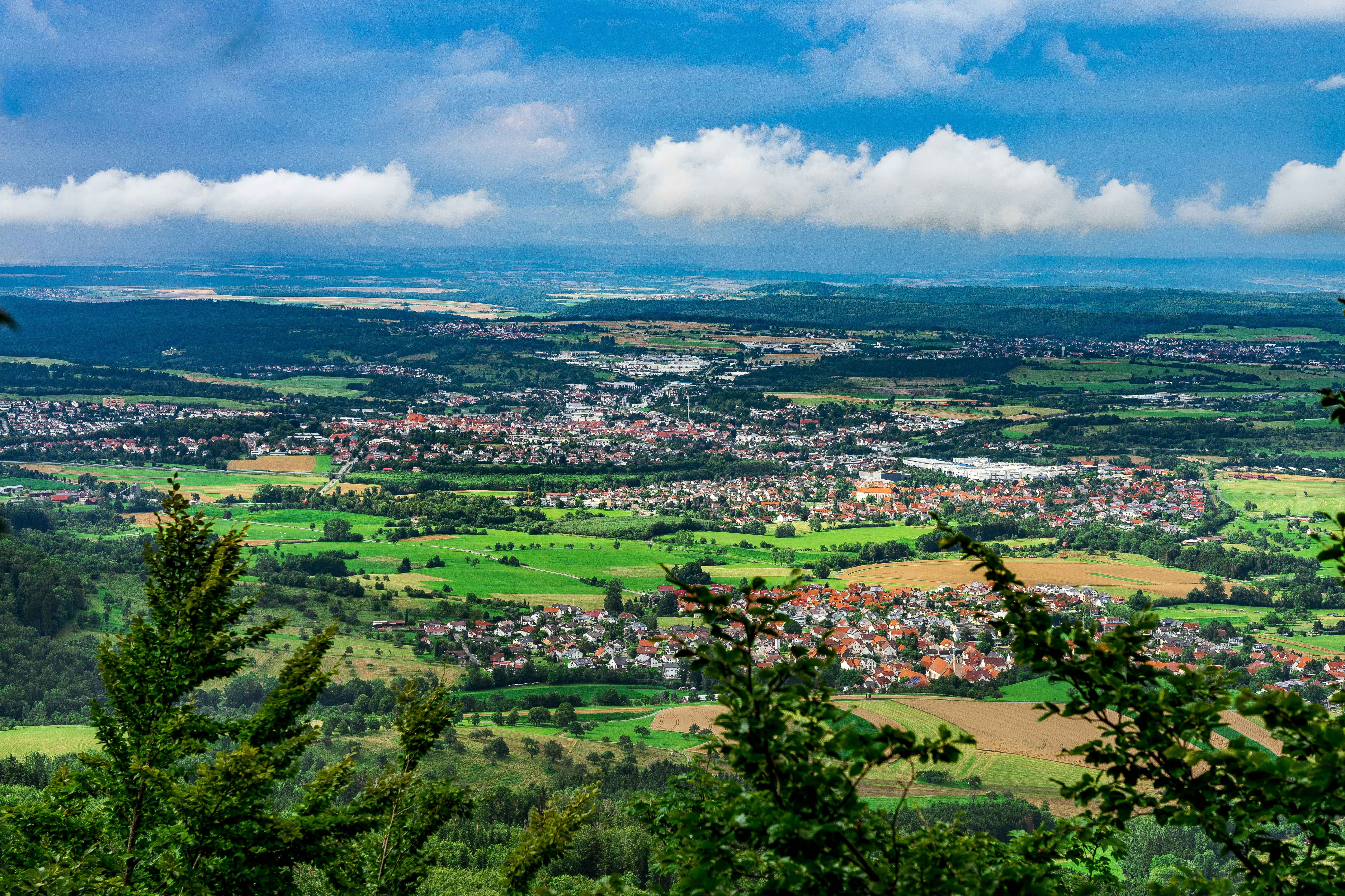aerial view of green trees and buildings under blue sky and white clouds during daytime