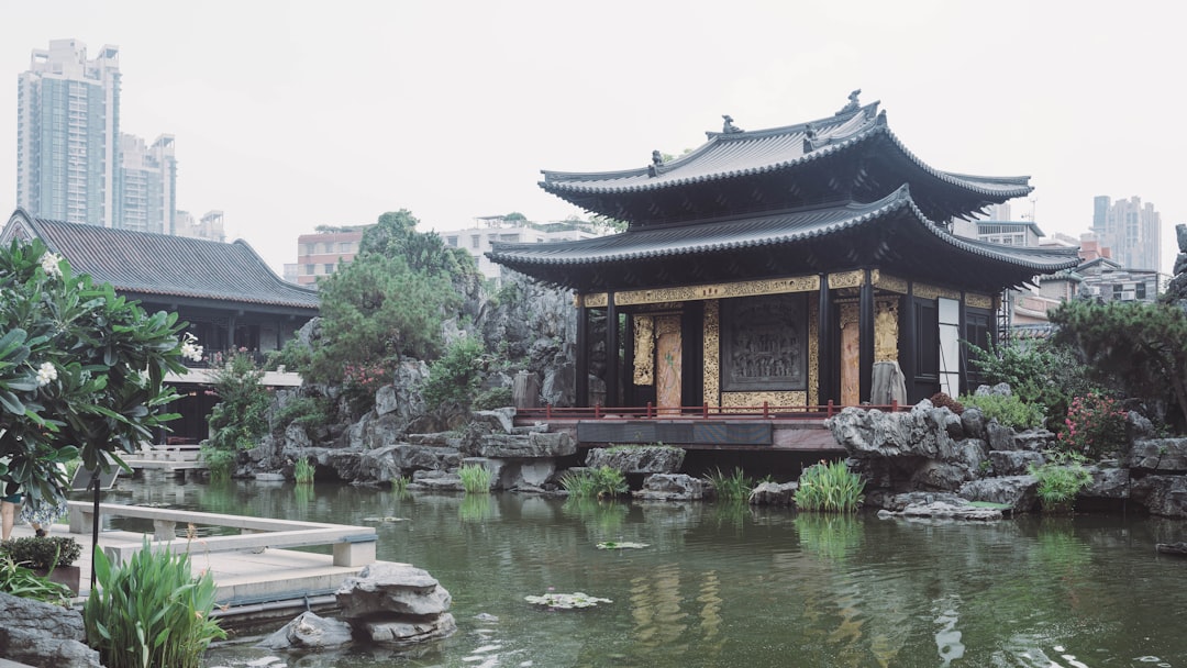 brown and black temple near body of water during daytime