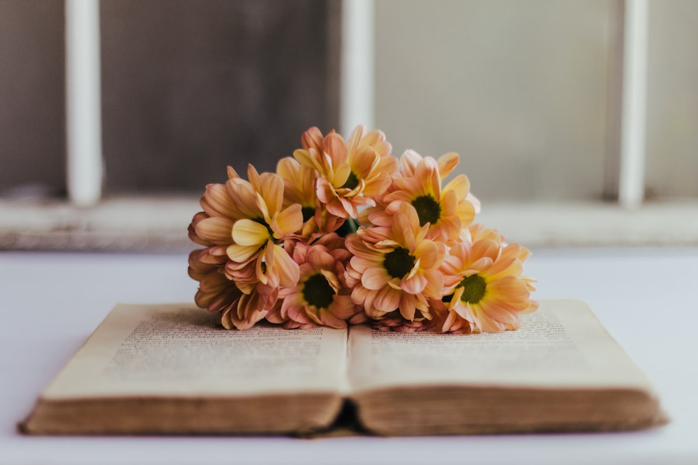 gelbe Blumen auf braunem Holztisch