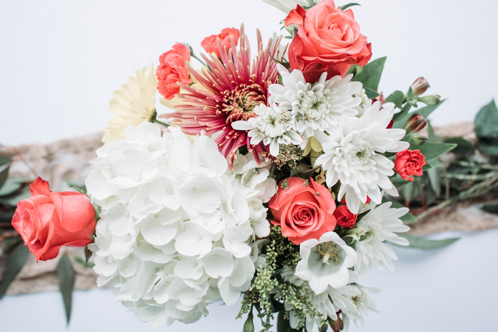 white and red rose bouquet