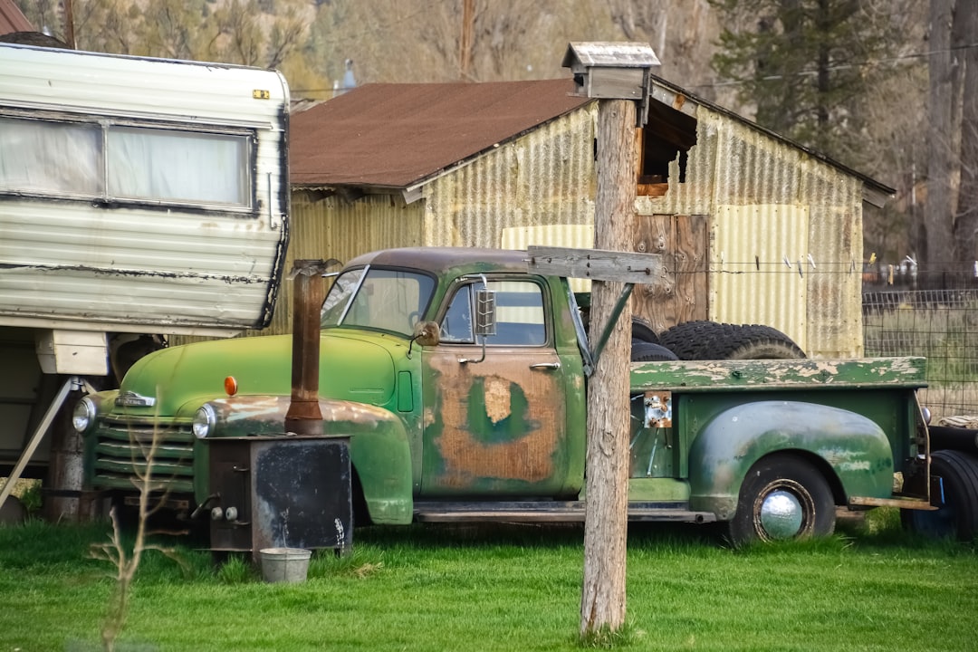 green and brown vintage car