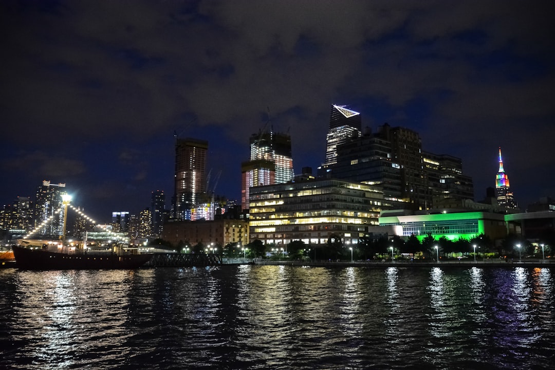 city skyline during night time