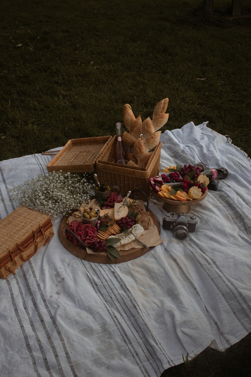 brown wooden tray with foods on table