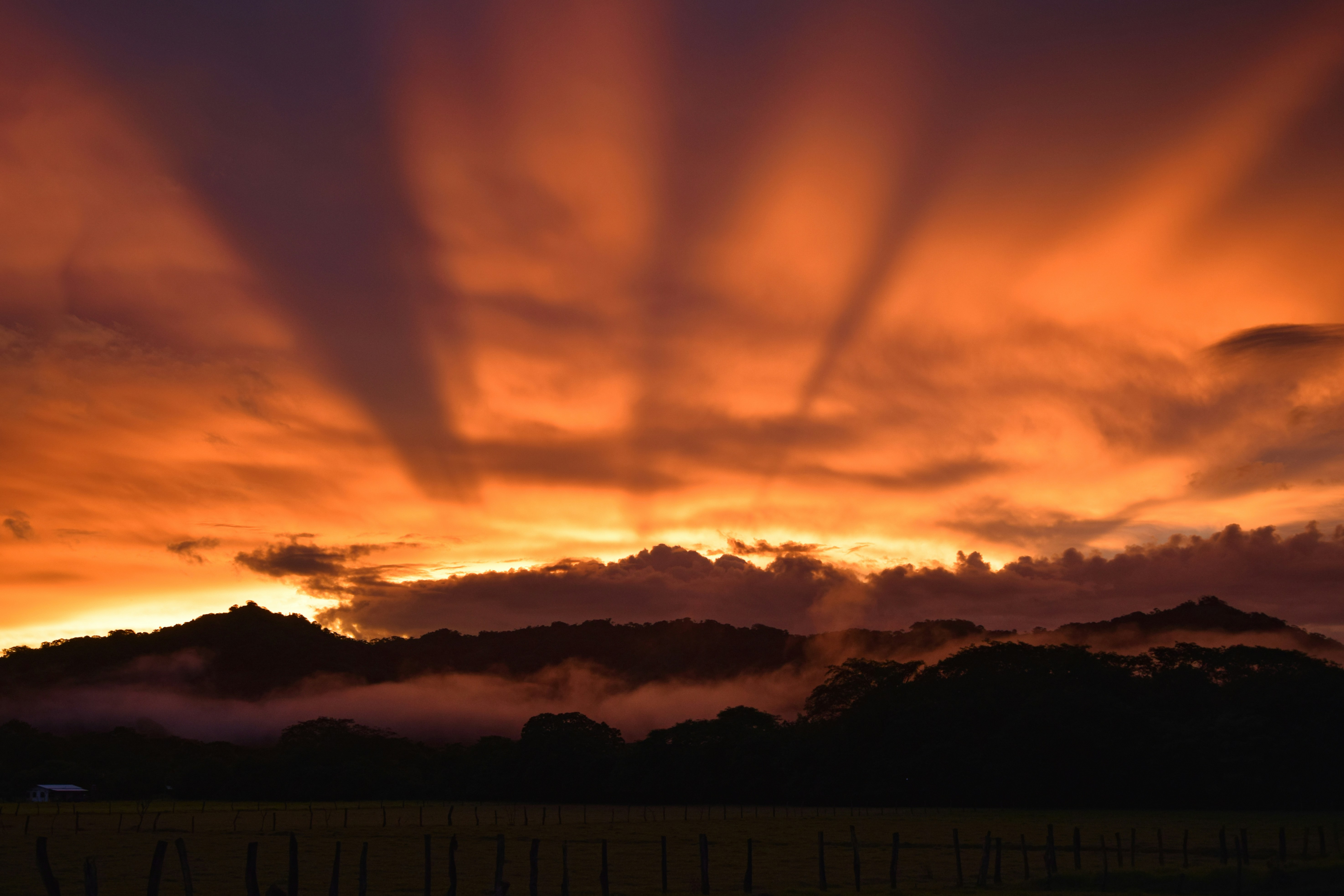 silhouette of mountain during sunset, 