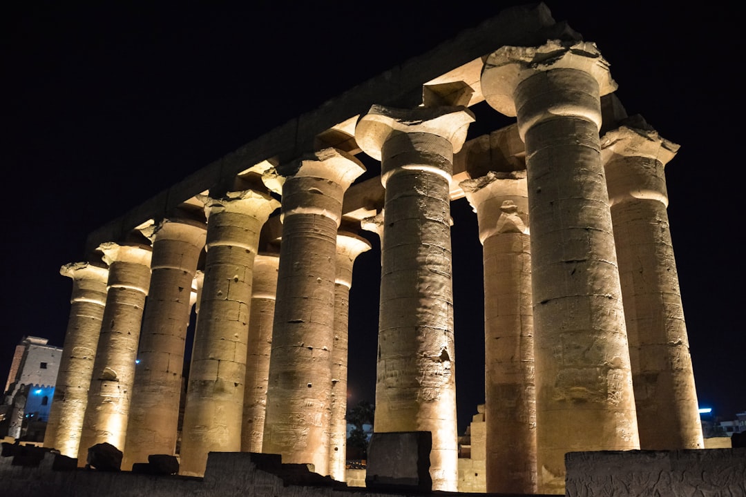 white concrete pillars during night time