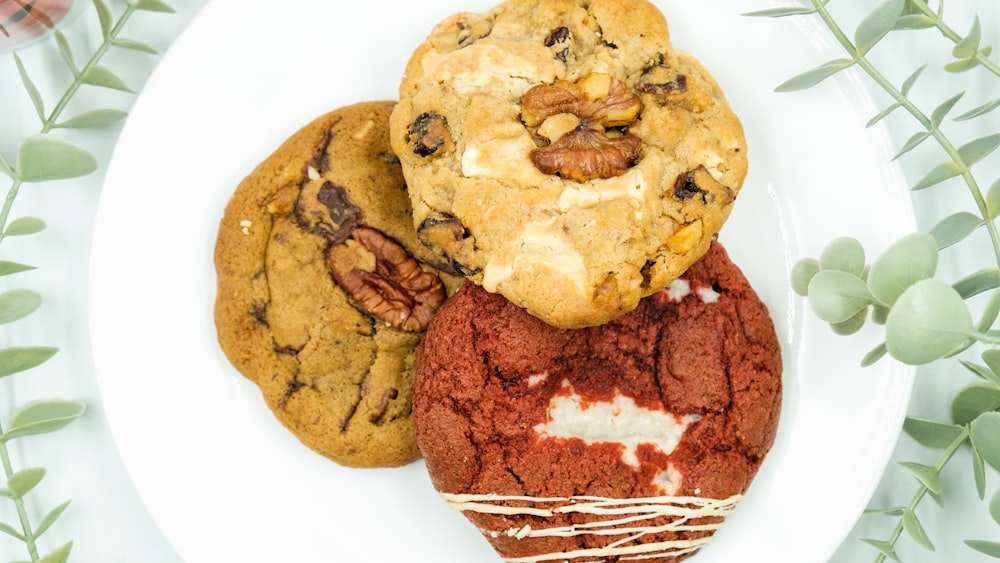 brown cookies on white ceramic plate