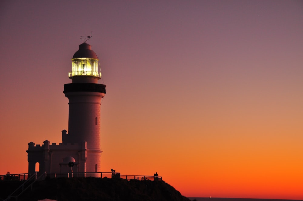 silhouette of lighthouse during sunset