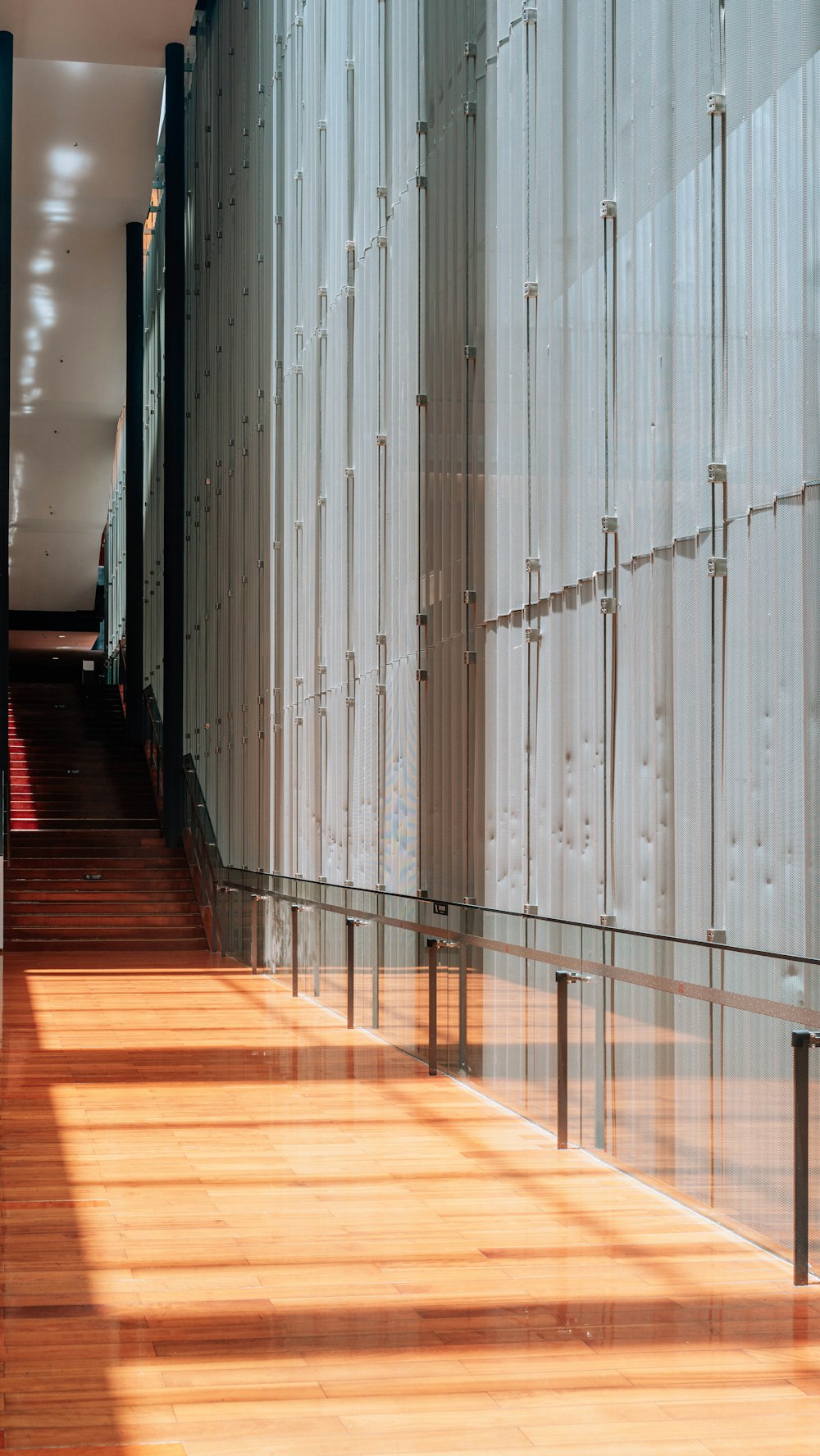 brown wooden parquet floor in hallway