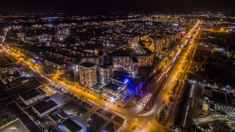 aerial view of city during night time