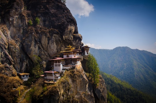 white and brown house on top of mountain during daytime in Paro Taktsang Bhutan