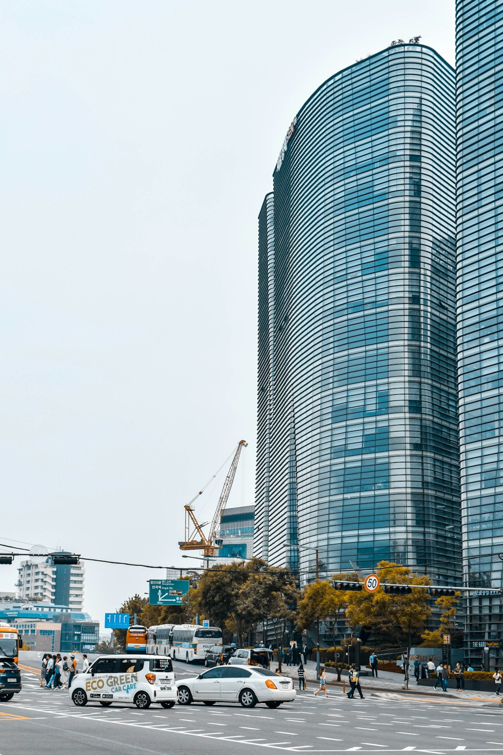 white and blue high rise building