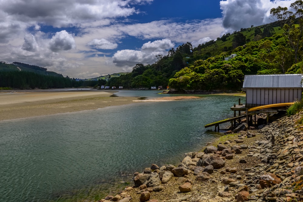 brown wooden bench on seashore during daytime