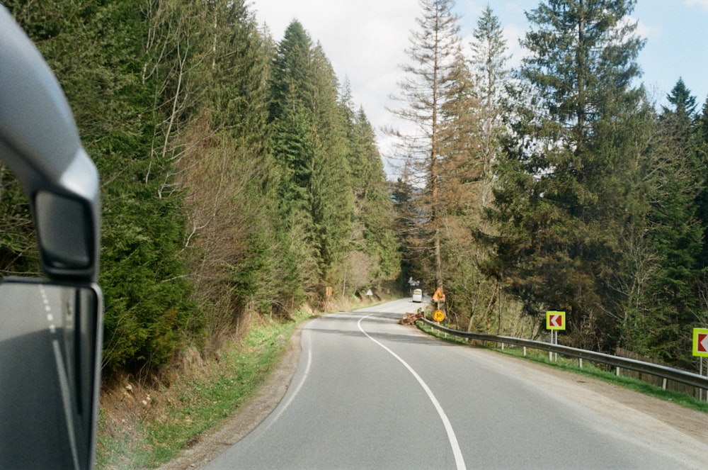 2 people riding motorcycle on road between trees during daytime