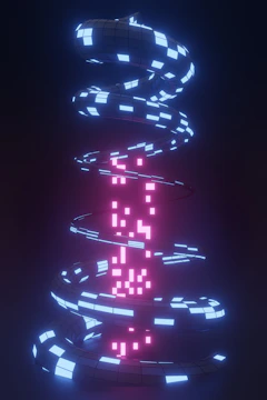 A classic video game loading circle made of small glowing squares rotating smoothly.