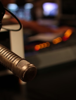 black and gray microphone with stand