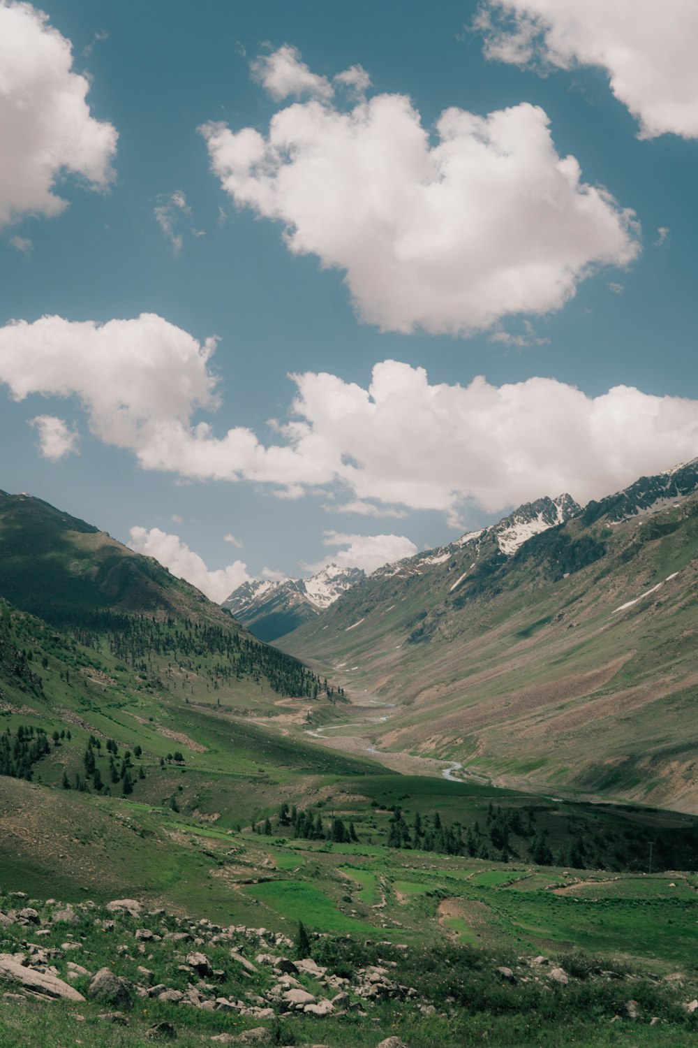 montagne verdi sotto cielo blu e nuvole bianche durante il giorno