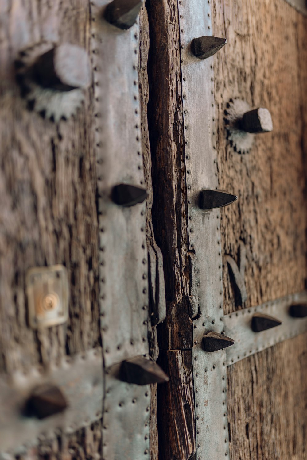 brown wooden door with black metal door lever